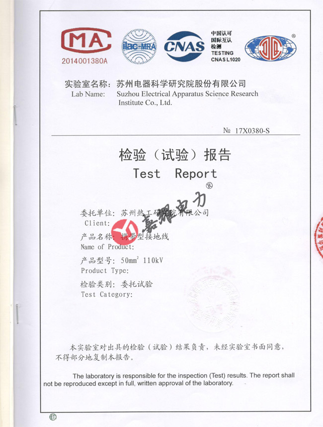 110kv接地線檢驗報告